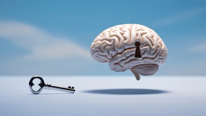A human brain with a keyhole, next to it is a key