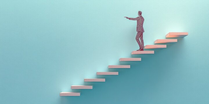 Supportive Hand Guiding Silhouetted Figure Up Wooden Steps Towards Success