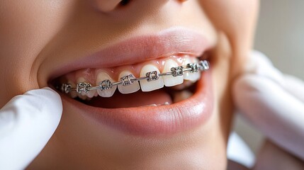 Close-Up of Braces on Teeth During Dental Examination