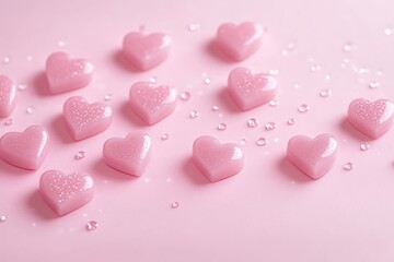 Obraz premium Valentine's Day Pink Hearts Background Soft Pastel Love Romance Decoration Concept