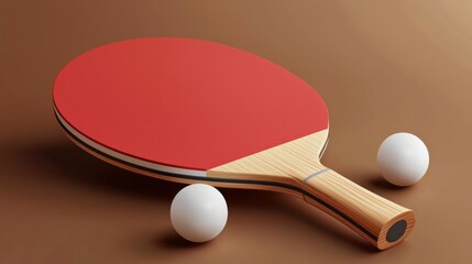 This vibrant design features a table tennis racket alongside two white balls. The composition highlights the energy of the sport and the competitive spirit