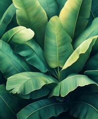 Vibrant tropical foliage featuring oversized banana leaves showcasing exotic greens in a lush environment