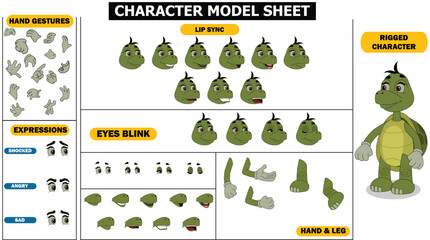 Fully Rigged Turtle Sprite Sheet   Hand Sync, Eyebrows, Lip Sync  Eye Blink   2D vector Character © Samiya 