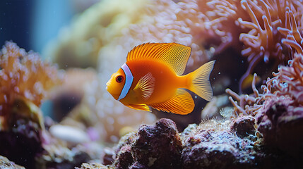 tropical fish live in a picturesque reef