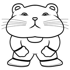 A cartoon hamster with a grumpy expression, standing on its hind legs. Line art style, cute and funny. Perfect for pet related designs, humor, or meme inspired projects