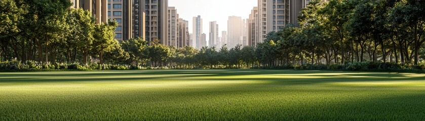 Fototapeta premium Cityscape photography green park amid highrise buildings