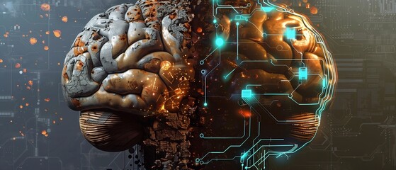 The image evokes a sense of wonder and curiosity about the human brain's potential and its connection to the increasingly technological world we live in.