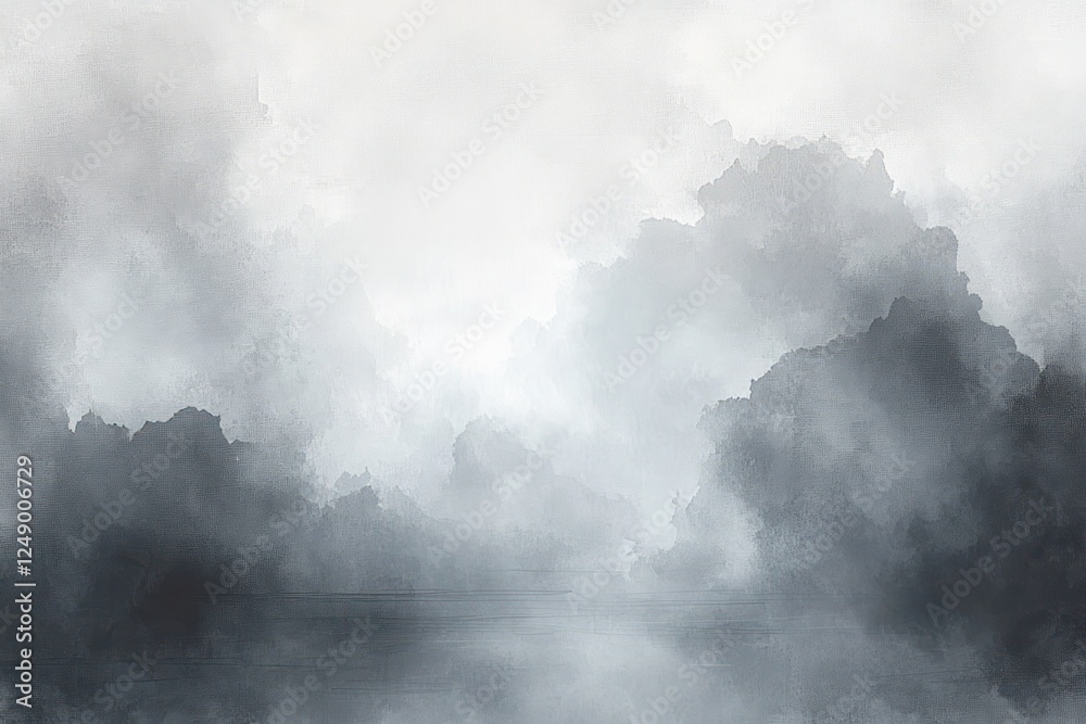 Poster Gray and White Abstract Watercolor Background with Soft Cloudy Texture and Hazy Monochrome Design