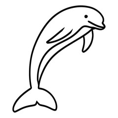 A playful dolphin leaping out of the water, line art style. Dynamic and cheerful, perfect for Cute and whimsical, perfect for children's designs, animal related content ocean themed designs