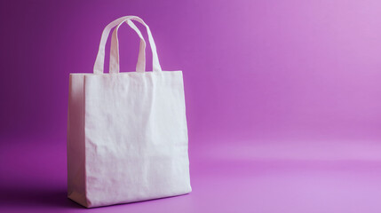 white cloth marketing handbag isolated on  violet background