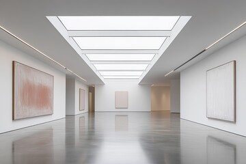 Obraz premium Spacious and Minimalist Room with Flat White Walls, Abundant Natural Light, and Contemporary Artwork for Creative Spaces and Exhibitions