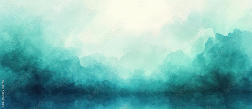 Poster soft teal and mint green watercolor abstract background with luminous glow effect tranquil artistic 