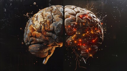 A relatively intact half of a human brain. It's depicted with a high level of anatomical detail, showcasing the characteristic folds and convolutions of the cerebral cortex. 