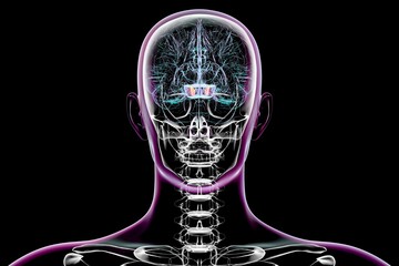 Human brain with highlighted substantia nigra, 3D illustration