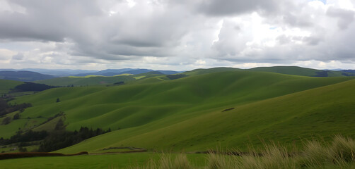Fototapeta premium Rolling Green Hills Under Dramatic Sky