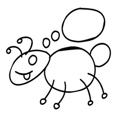 A cartoon ant with a blank speech bubble, line art style. Playful and imaginative, perfect for insect themed designs, children's projects, or educational materials