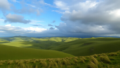 Obraz premium Rolling Green Hills Under Dramatic Sky