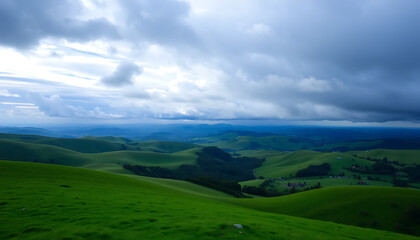Fototapeta premium Rolling Green Hills Under Dramatic Sky