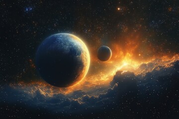Cosmic Surrealism of Two Planets and Moon in the Night Sky