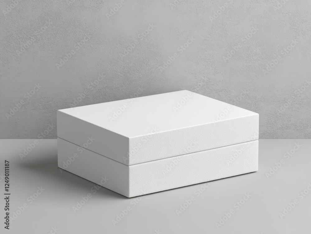 Poster minimalistic 3d white box packaging mockup on light gray background for branding and design presenta