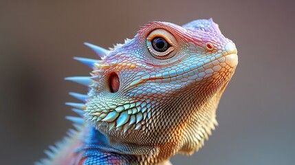 Naklejka premium Close-up colorful lizard portrait, outdoors