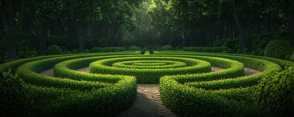Naklejka premium Journey through a peaceful park flower maze and nature's beauty