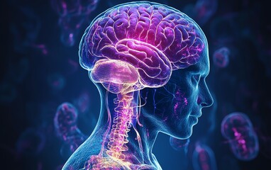 Concept of the gutbrain axis, neural communication between the gut and brain, illustrating the impact of a balanced microbiome on mental health and psychological disorders