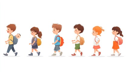Growth stages of children illustrated, with emphasis on physical changes, intellectual development, emotional milestones, academic progress, and social behavior over time