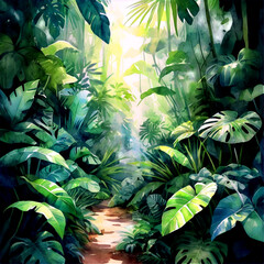 The view into a green rain forest