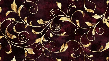 Classic Scrollwork in Gold Foil on Rich Dark Burgundy