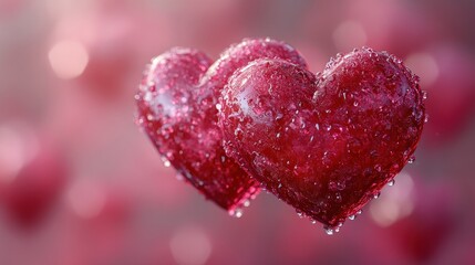 Fototapeta premium Two glistening red hearts.