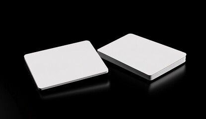 Blank white cards on black surface with reflection