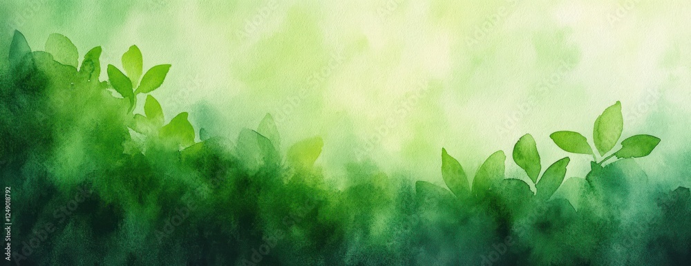 Aufkleber watercolor green and white background painting with textured clouds and hazy lighting for spring and