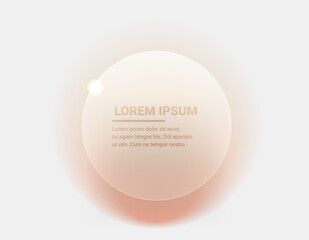 Gold blur shape with transparent glass circle on light background. Fashion vector template