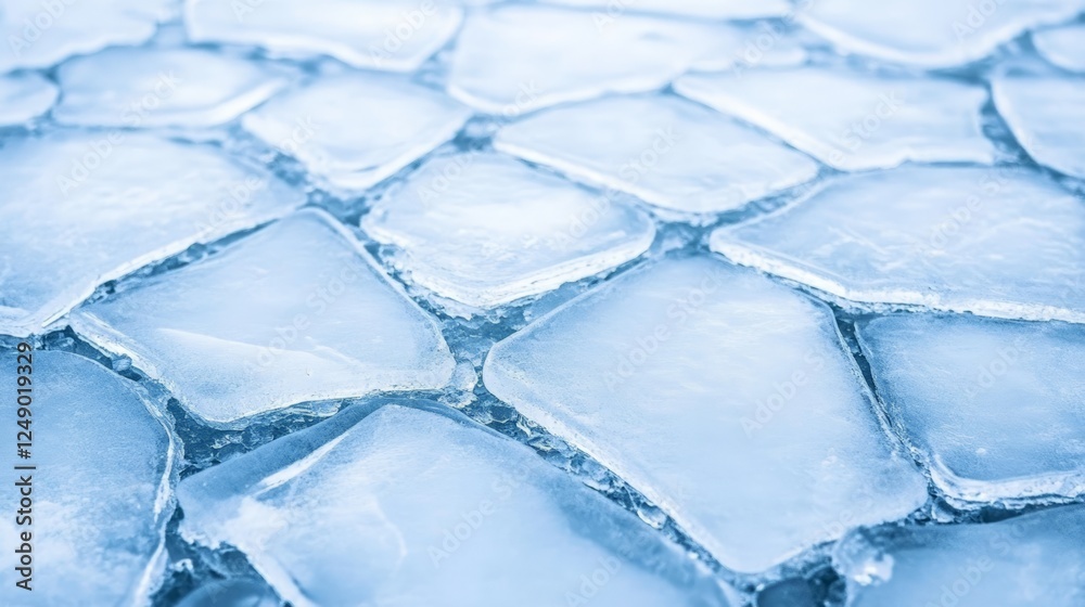 Aufkleber Floating blocks of ice create a captivating geometric pattern on the surface of a freezing lake, forming a stunning natural mosaic that showcases the beauty of winter