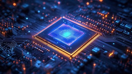 Obraz premium Futuristic Microchip Cybernetic Landscape Digital Art Neon Lights Circuit Patterns