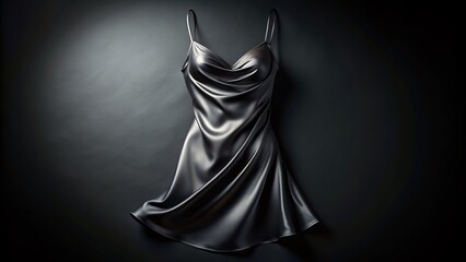 Elegant Black Silk Slip Dress: Spaghetti Straps on Dark Background - Fashion Photography