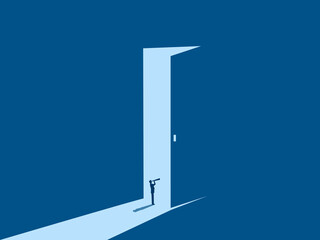 Future, Opportunity, Businessman looking at telescope on the big door