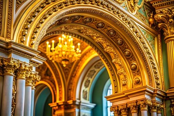 Obraz premium Elegant Golden Archway Frame with Intricate Moldings - Classical Architectural Detail Stock Photo