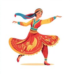 Naklejka premium national dances. Caucasian dances, Azerbaijani dances, national costume. girl in traditional Kazakh dances