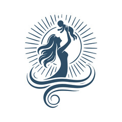 Newborn and Mother Silhouette Vector Illustration