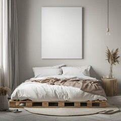 Cozy Minimalist Bedroom with Wooden Bed and Soft Textiles