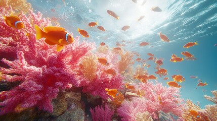 Fototapeta premium Vibrant coral reef with colorful fish.
