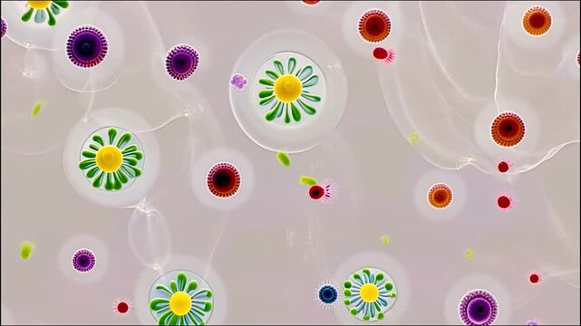 The image is a vibrant and colorful display of small circles, each with a different color and size