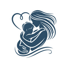 Heart-Shaped Mother and Baby Silhouette Vector for Mother’s Day