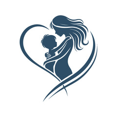 Mother and Baby inside Heart. Mother’s Day Silhouette Element Vector Design Illustration