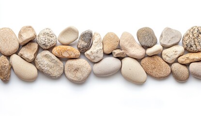 Obraz premium Variety of Smooth River Stones on White Background for Nature Use