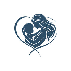 Mother and Baby inside Heart. Mother’s Day Silhouette Element Vector Design Illustration