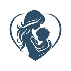 Mother and Baby inside Heart. Mother’s Day Silhouette Element Vector Design Illustration