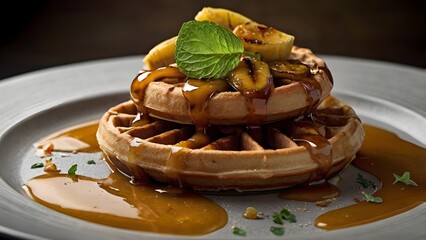Caramelized Banana Waffle with Rich Caramel Drizzle